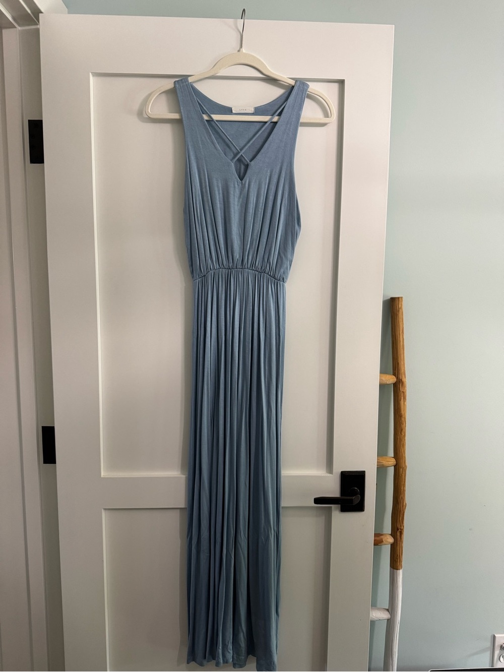 Lush Dusty Blue Maxi Dress with Crisscross V-Neck